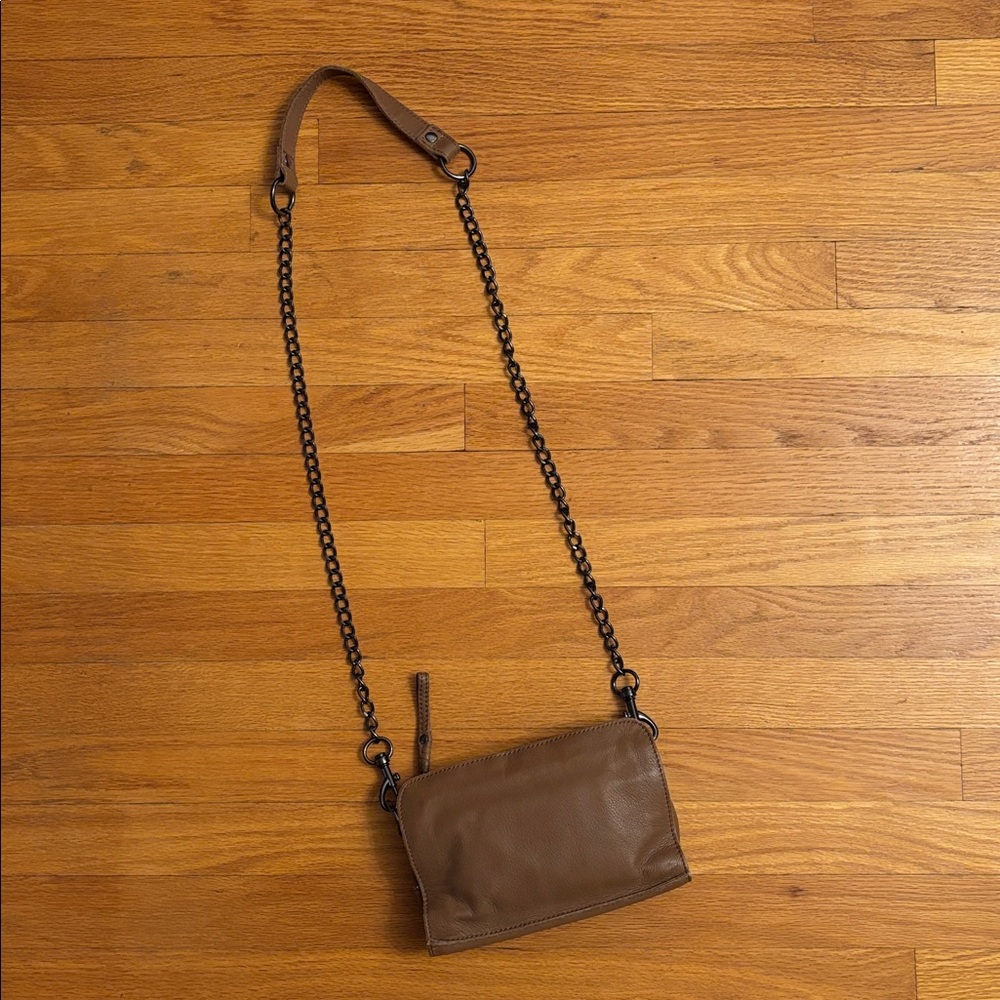 Liebeskind Berlin Leather Crossbody Bag Taupe Cognac Chain Strap Mini Crossbody